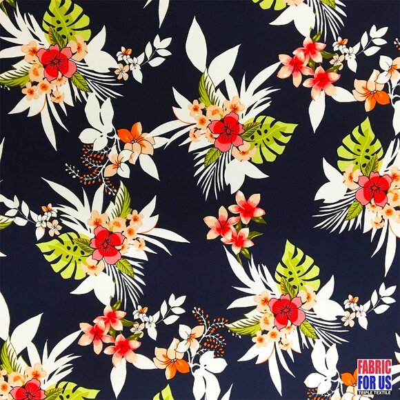 Plumeria Flowers ITY Poly-Spandex Stretch Fabric 58"/60" Wide - Picture 1 of 4